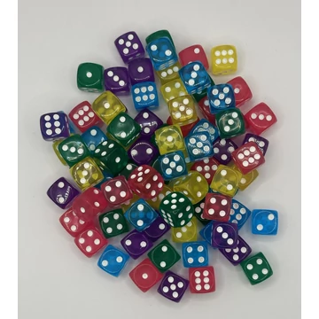 Dobókockák D6 (áttetsző, színes 14 x 14 mm.)